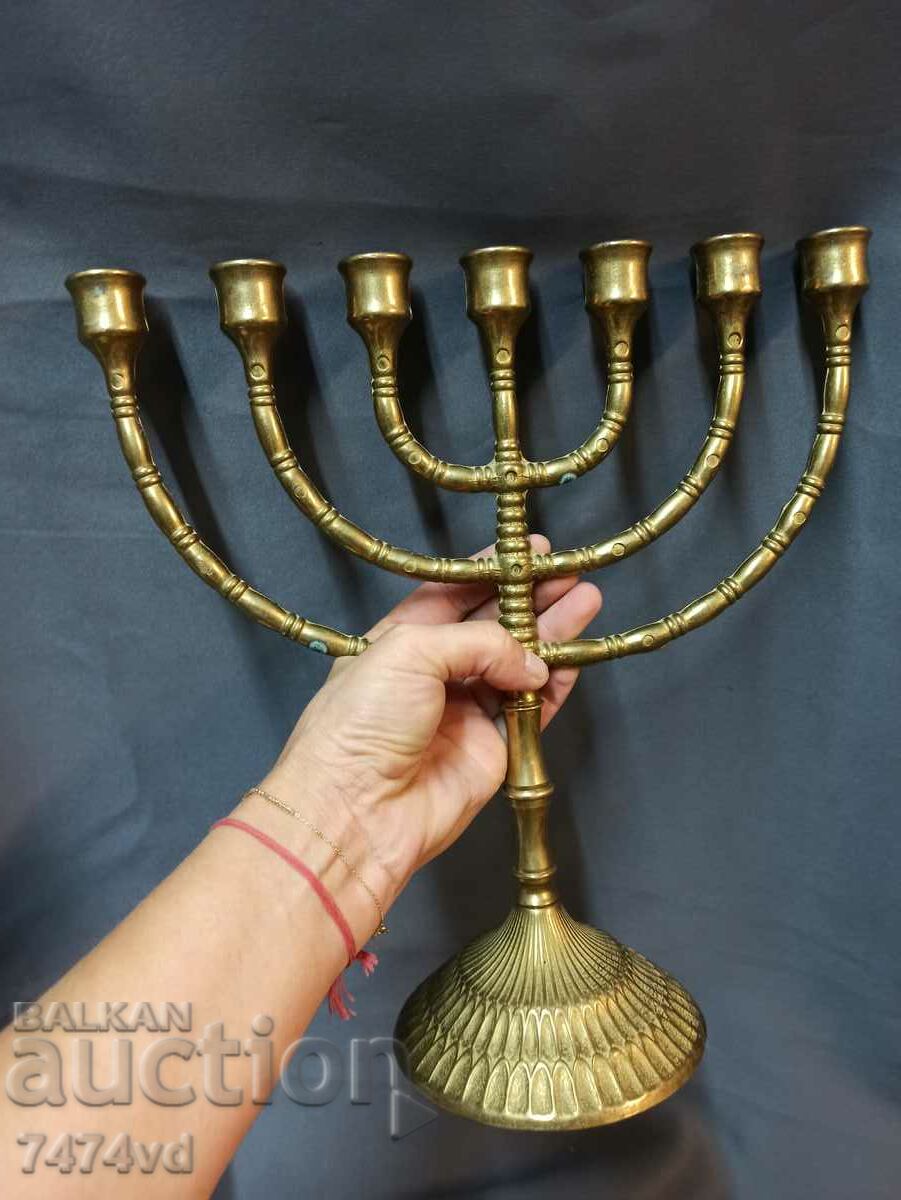 Bronze solid Jewish menorah candle holder for 7 candles