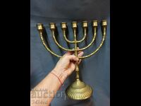 Bronze solid Jewish menorah candle holder for 7 candles