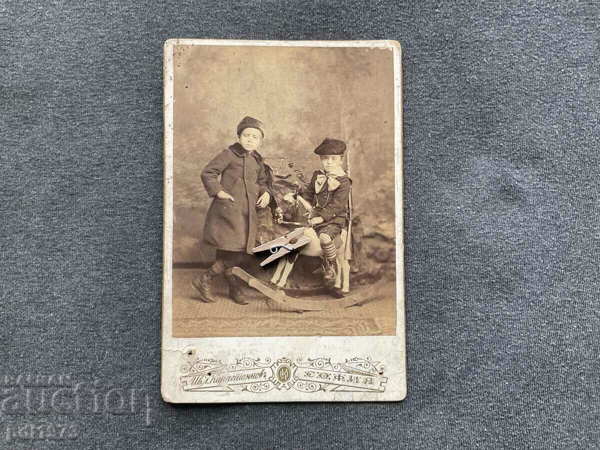 Old photo cardboard Iv. A. Karastoyanov children after 1890