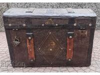 Old wooden small chest with copper fittings