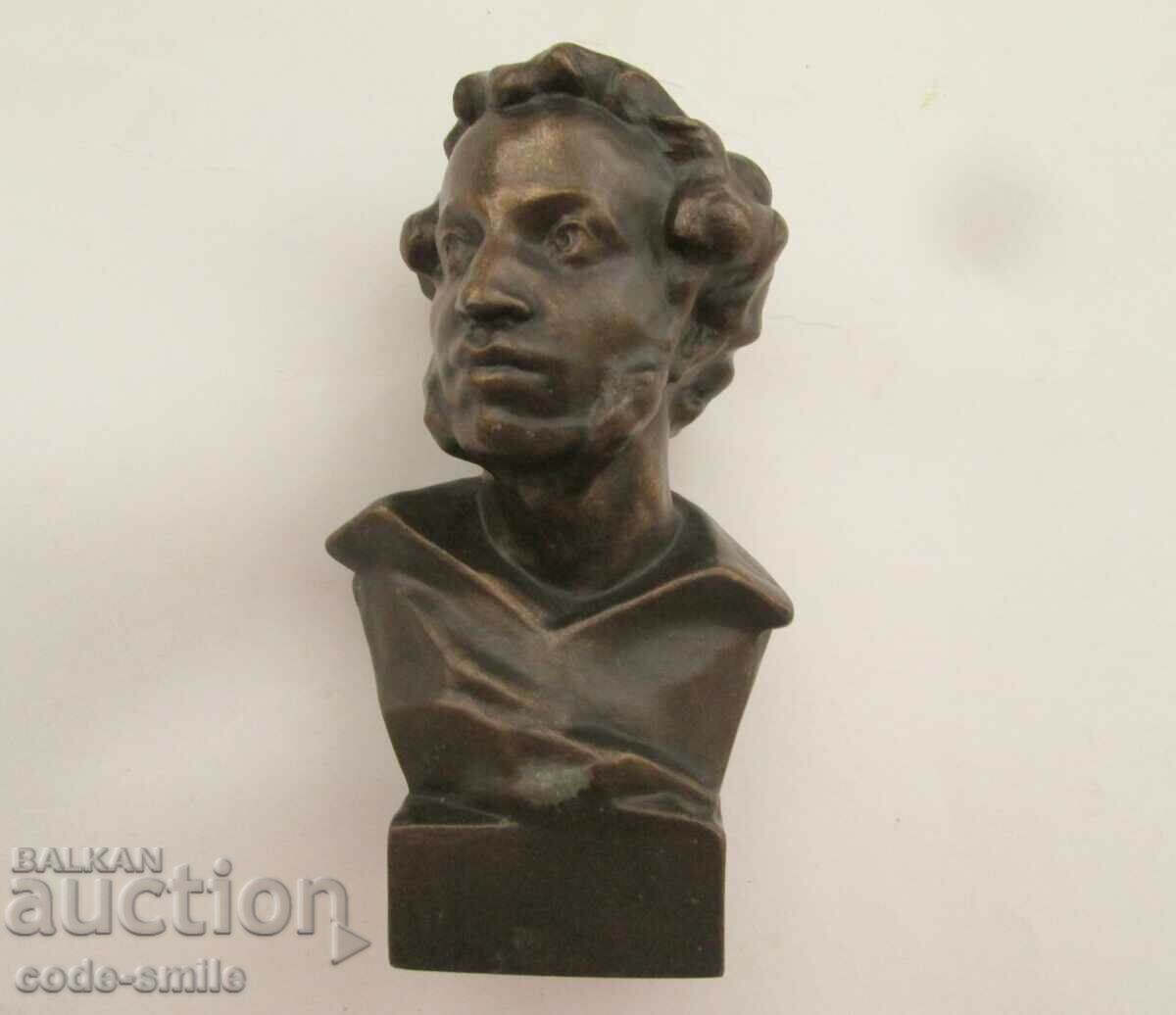 Old Russian bust of Pushkin metal figure statuette