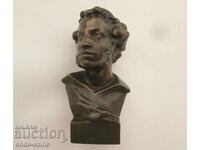 Old Russian bust of Pushkin metal figure statuette