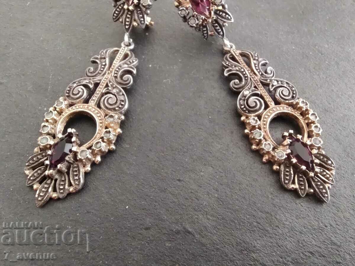 Earrings - interesting, long, almandine silver sapphire, 29.09.24 with price 499.00 BGN | € 255.13