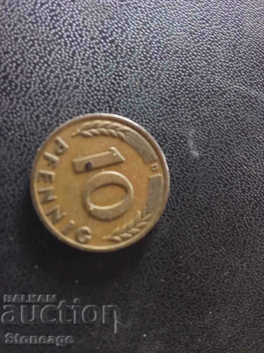 10 Pfennig 1949 D банка на германските държави