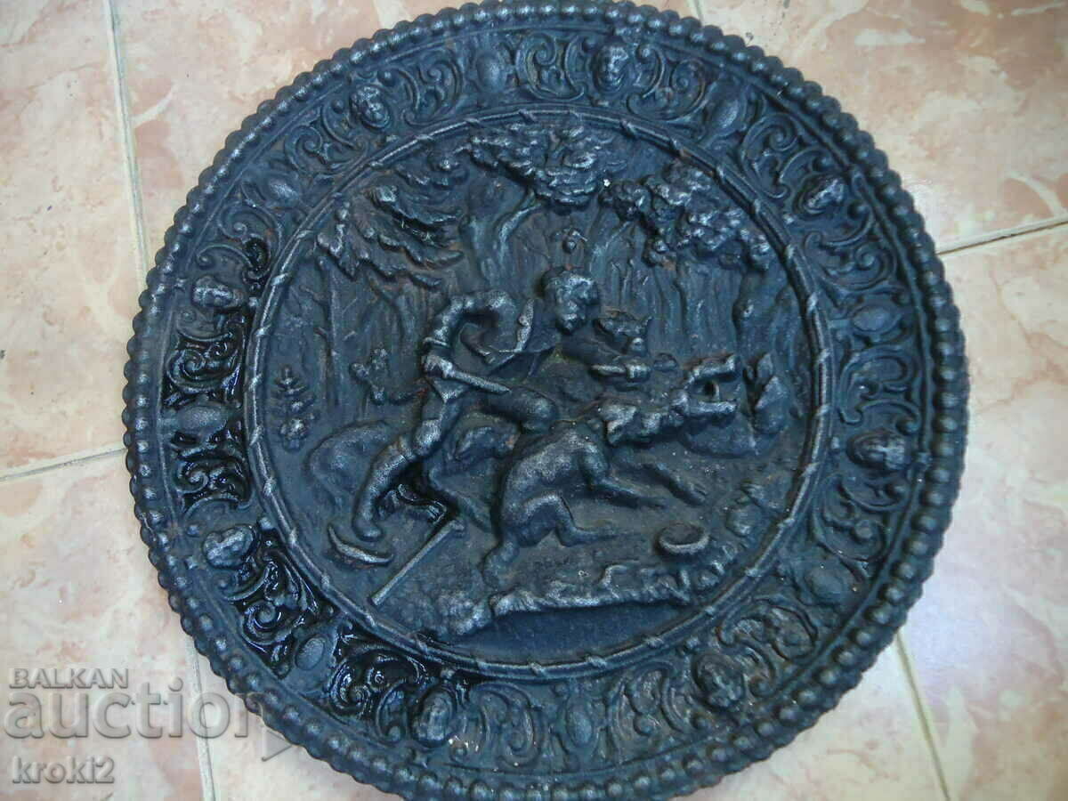 Large massive cast iron panel hunting scene pig hunting Large massive cast iron panel hunting scene pig hunting