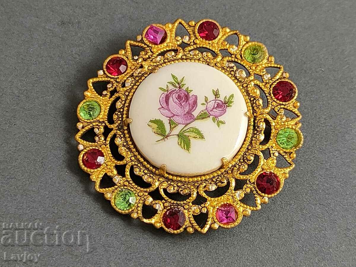 Gilt old porcelain brooch