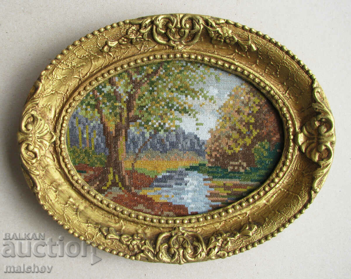 Tapestry Sunny autumn Wheeler in a baroque frame 24/30 cm excellent