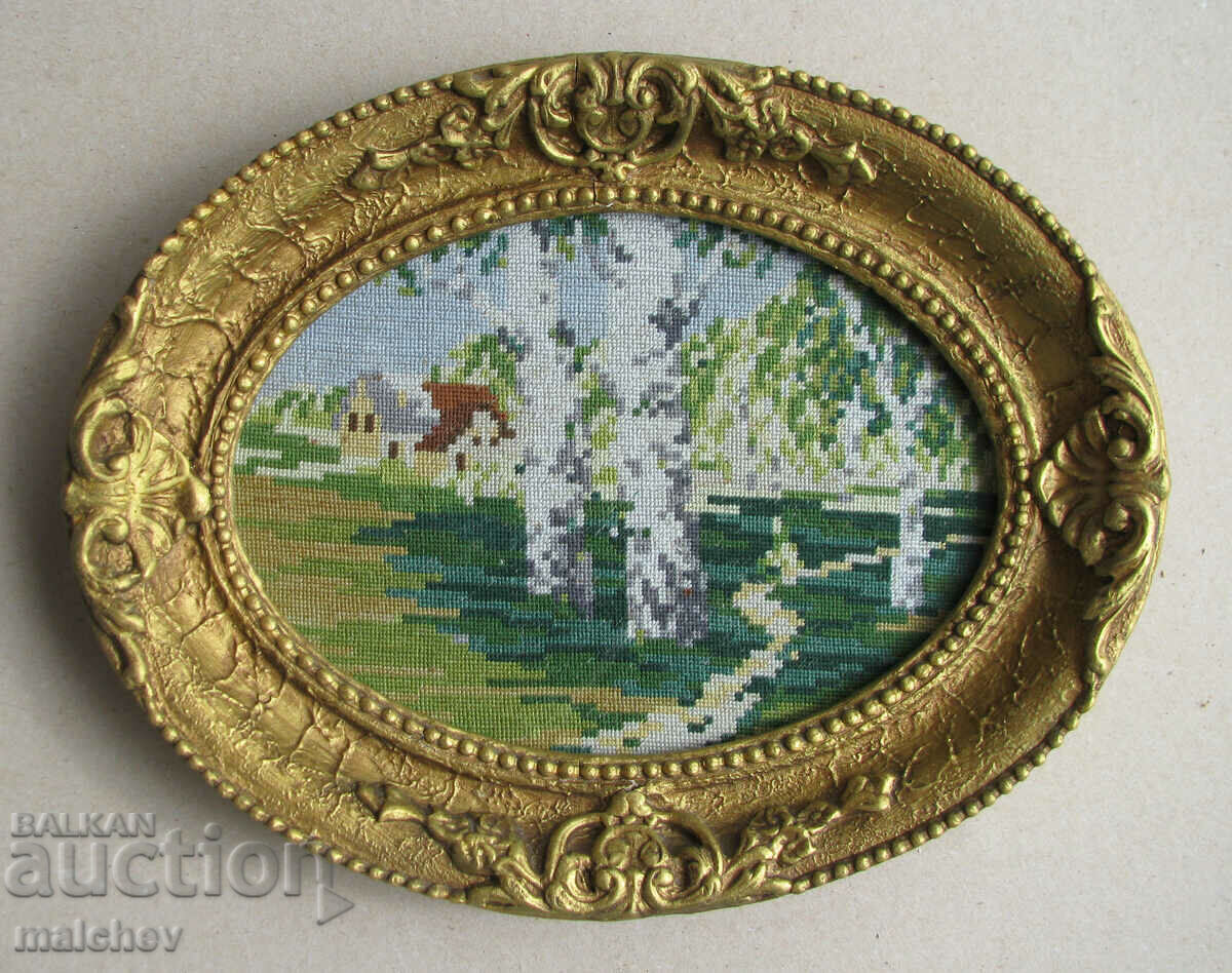 Tapestry Malka spring Viller in a baroque frame 24/30 cm excellent