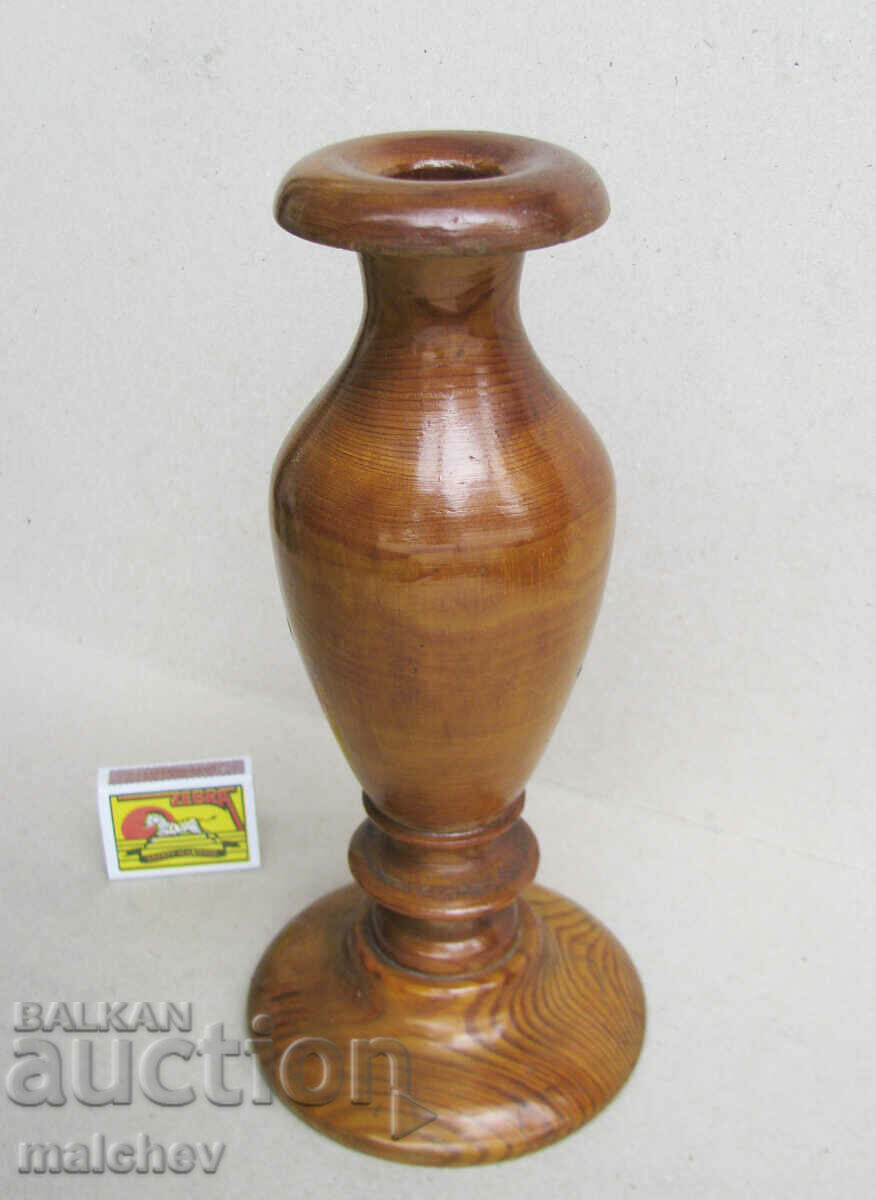 Old wooden vase 25 cm lacquered wood 1971, excellent