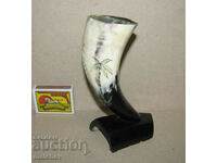 Old horn table ornament 14cm pencil holder vase, excellent