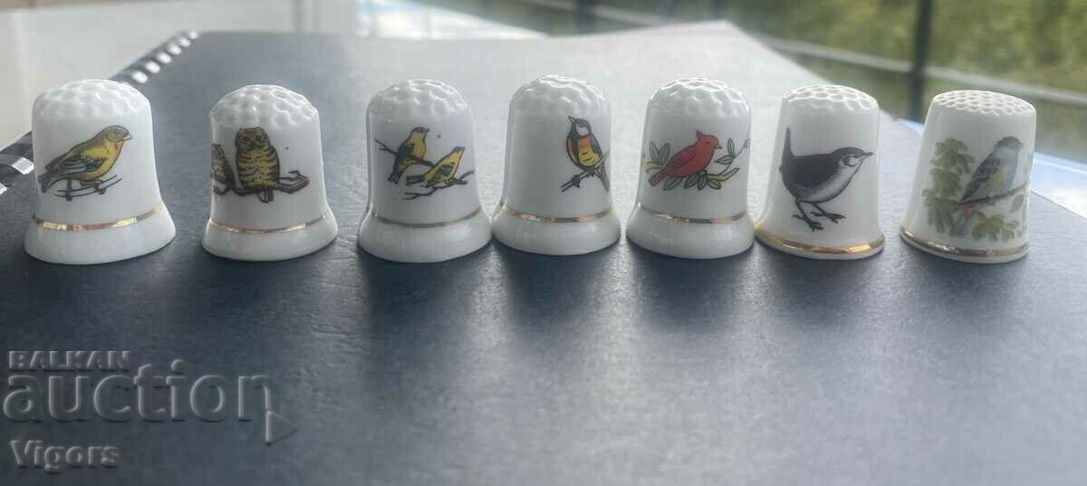 Porcelain thimbles - collectible /birds/-7 pcs