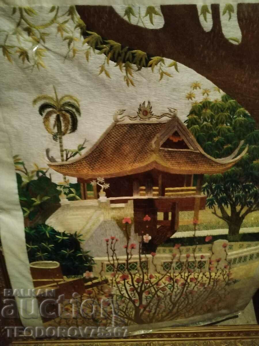 Vietnamese Tapestry "The One-Legged Pagoda Hanoi"