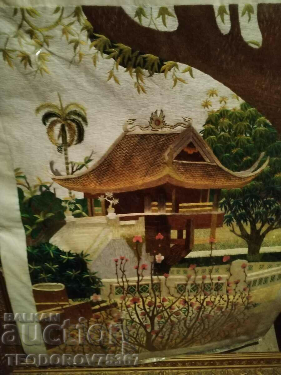 Tapiserie vietnameză „Pagoda cu un singur picior Hanoi”