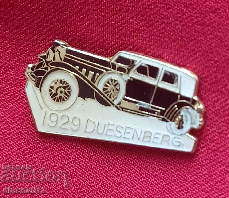 US Badge. Vintage Car - 1929 DUESENBERG Auto Moto