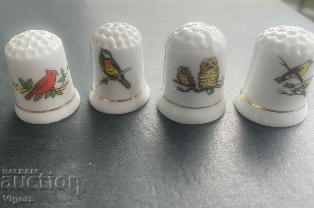 Porcelain thimbles - collectible /birds/-4 pcs