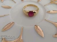 Attractive, silver ring, silver 925, gold-plated, ruby