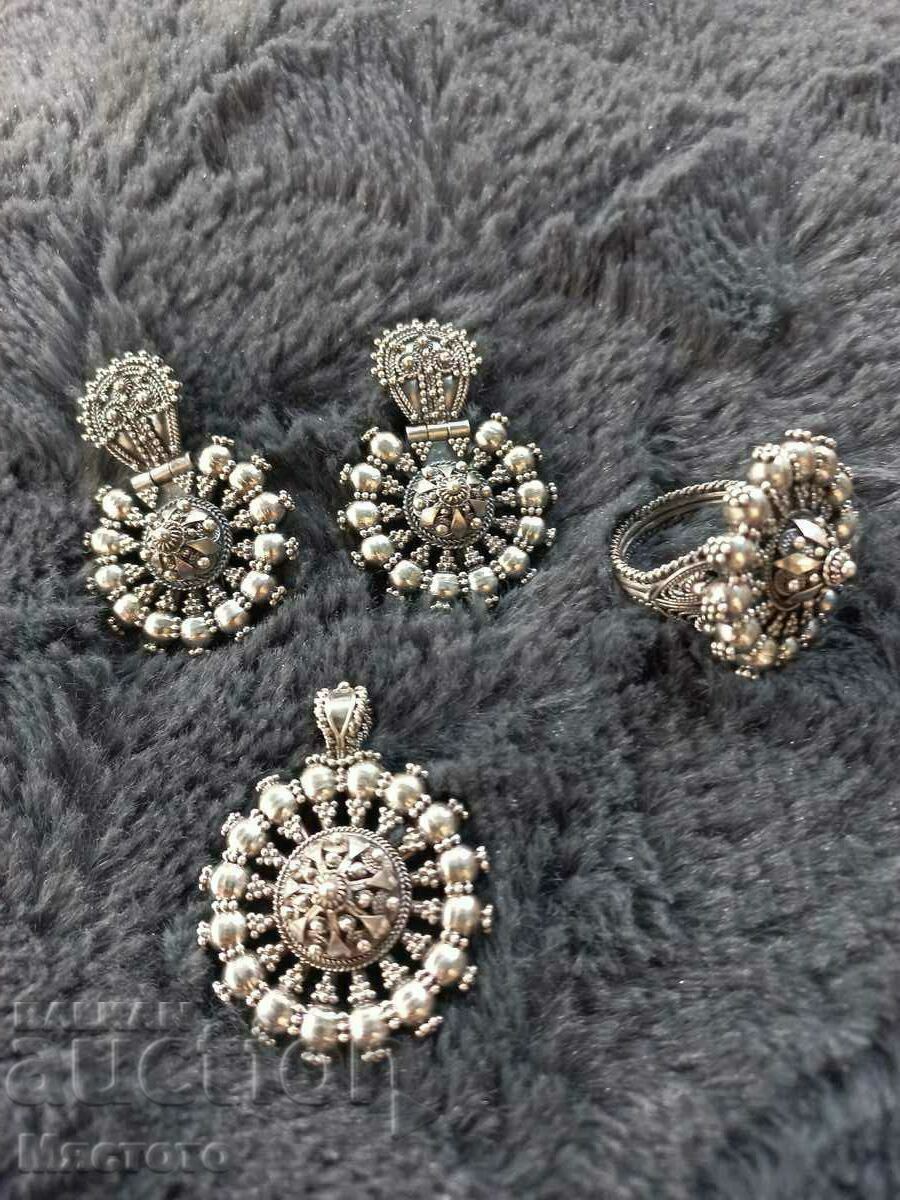 Arpalii granulation filigree, earrings, ring, necklace