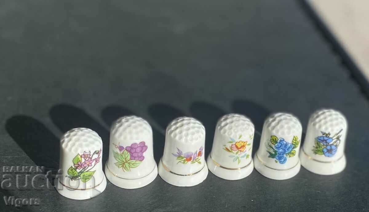 Porcelain thimbles - collectible /flowers/-6 pcs