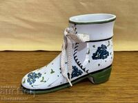 Hand painted porcelain boot with markings