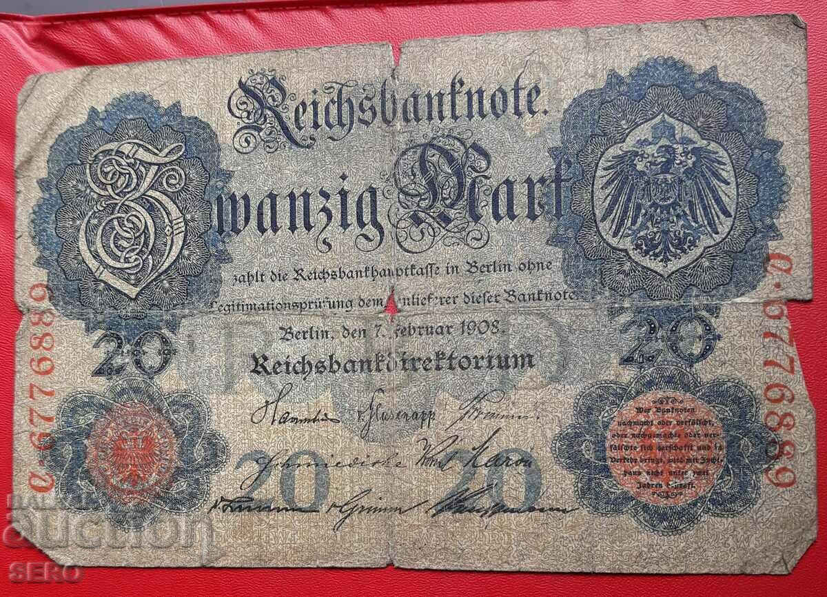 Bancnotă-Germania-20 mărci 1908