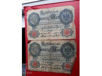 Bancnotă-Germania-lot 2 x20 mărci 1914