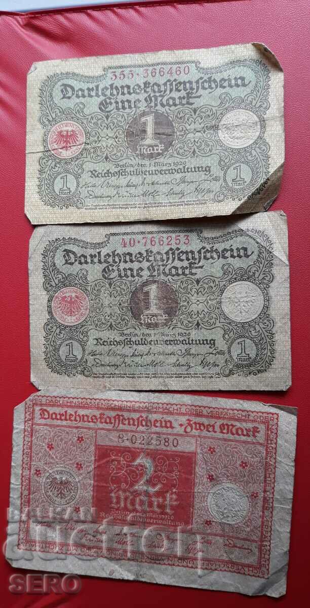 Banknote-Germany-lot 2x1 stamp and 1x2 stamps