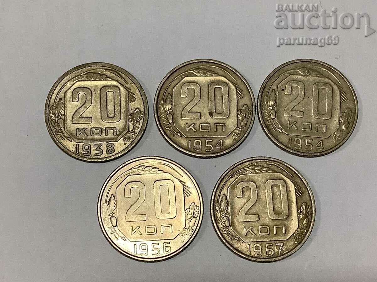 Rusia URSS 20 copeici 1938,1954,1956, 1957 total 5 bucăți