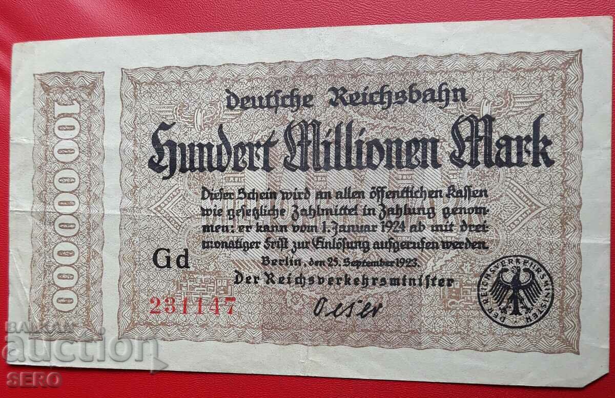 Bancnotă-Germania-100.000.000 de mărci 1923-o singură față