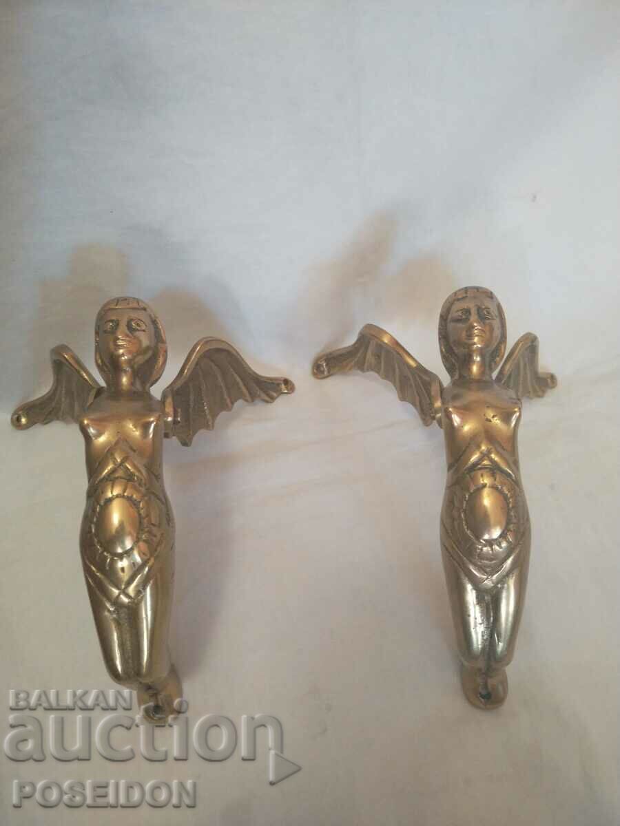 TWO ART DECO BRASS DOOR HANDLES