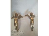 TWO ART DECO BRASS DOOR HANDLES