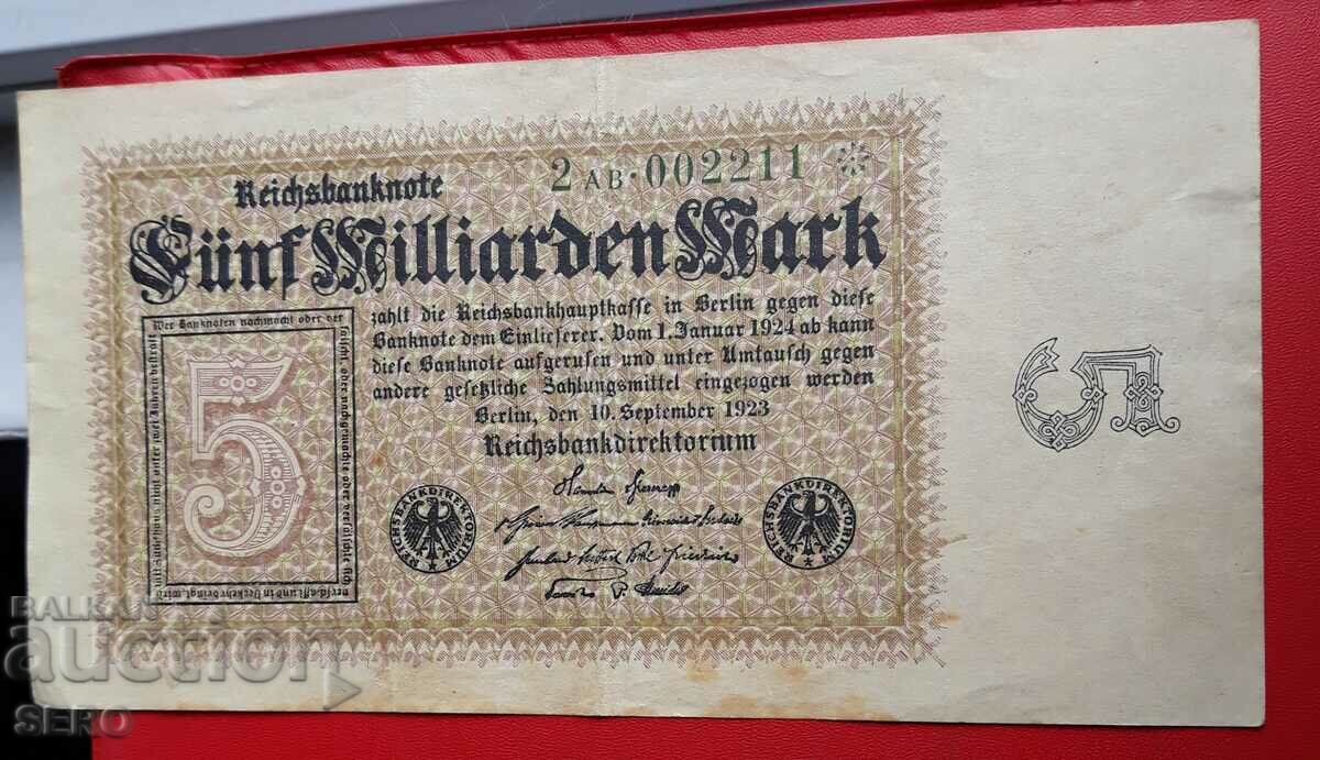 Bancnotă-Germania-5.000.000.000 de mărci 1923-o singură față