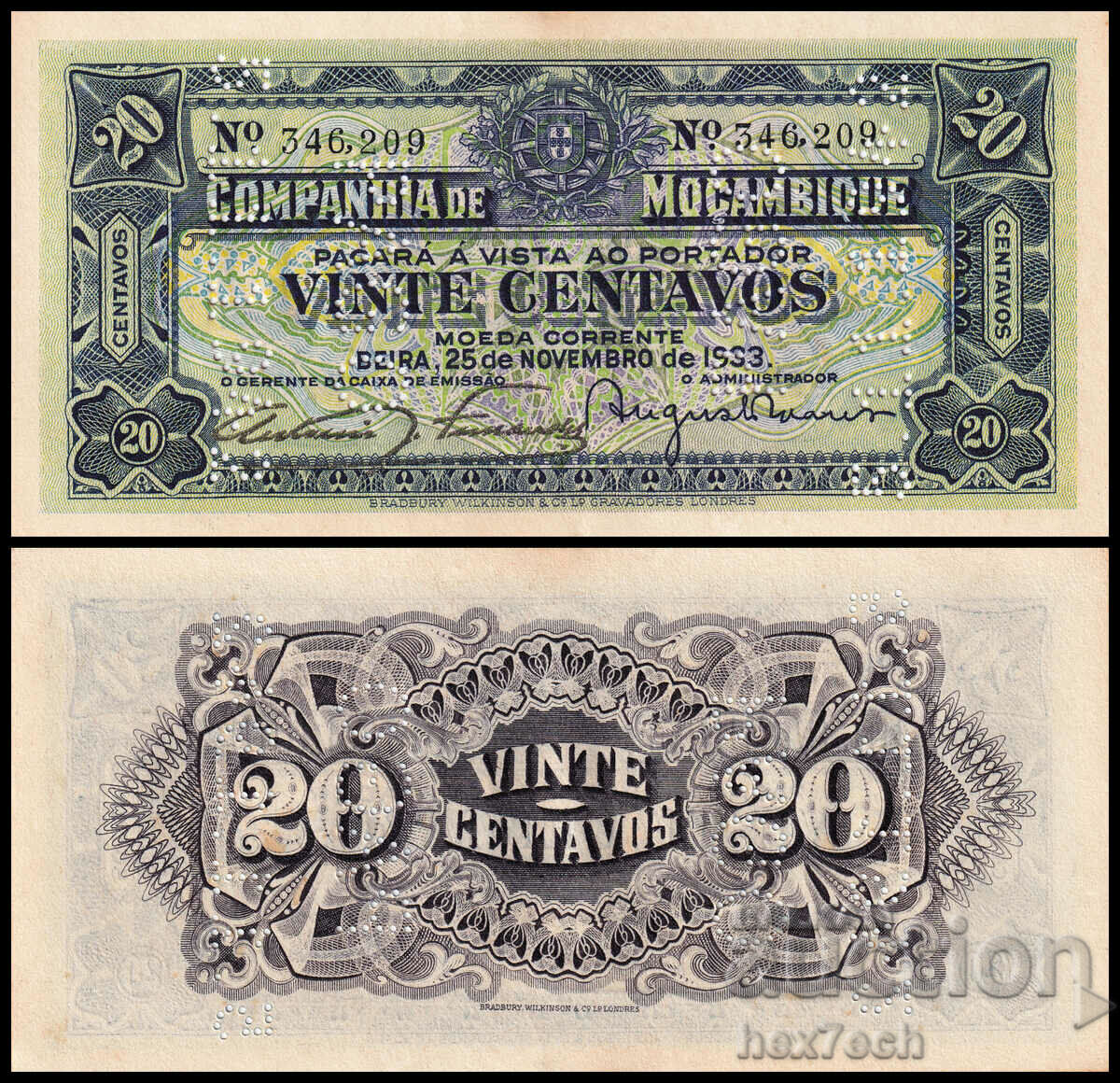 ❤️ ⭐ Μοζαμβίκη 1933 20 centavos UNC νέο ⭐ ❤️