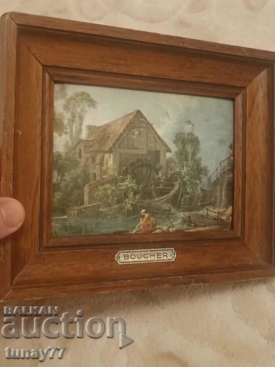 Painting with solid enamel wooden frame