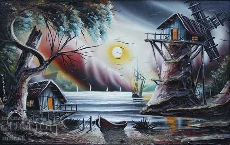 Picture - Romantic landscape in moonlight, original