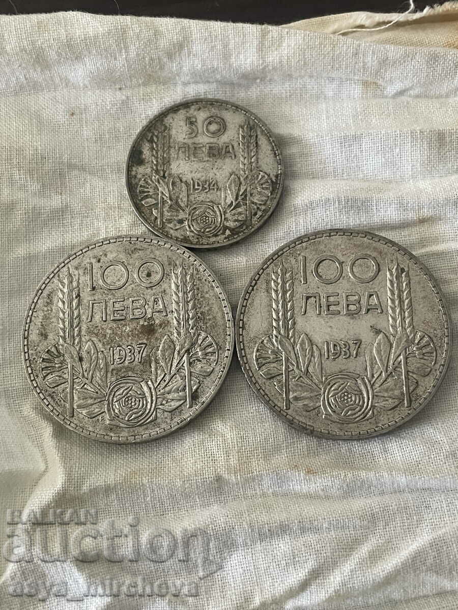 2 pcs. BGN 100 coins from 1937 and 1 pc. BGN 50 from 1934