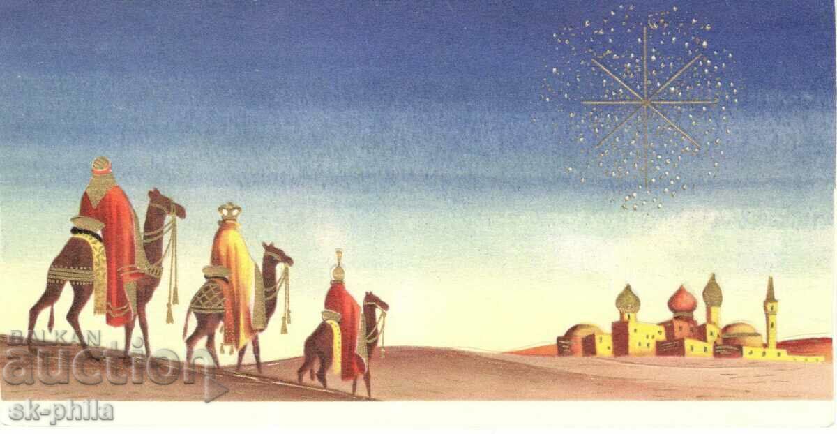 Old card - greeting - Caravan in the desert Old card - greeting - Caravan in the desert