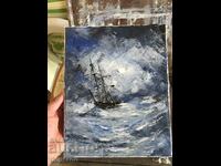 Seascape oil painting - Ship in a stormy sea