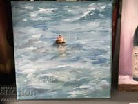 Oil painting - Seascape - Buoy in the sea Krapets village