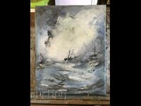 Seascape oil painting - Ship in a storm