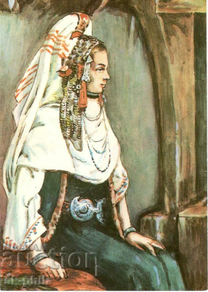 Old card - Art - M.Mrkvichka, Woman from Bozhentsi