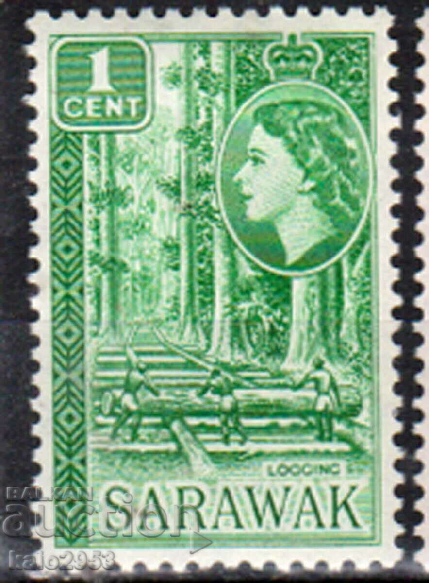 GB/Sarawak-1955-Regular-QE II-in oval+natural motifs,MLH