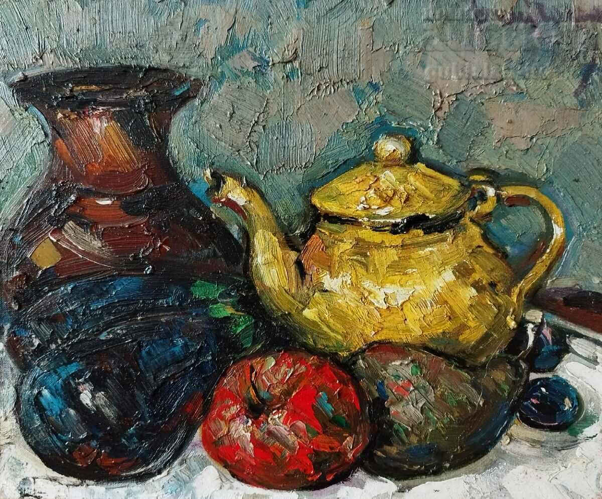 Painting, still life with a yellow teapot, art. Danail Tsonev, 2023