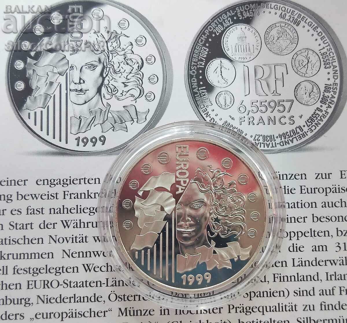 Silver 6.55957 Franc Adoption of Euro1999 France