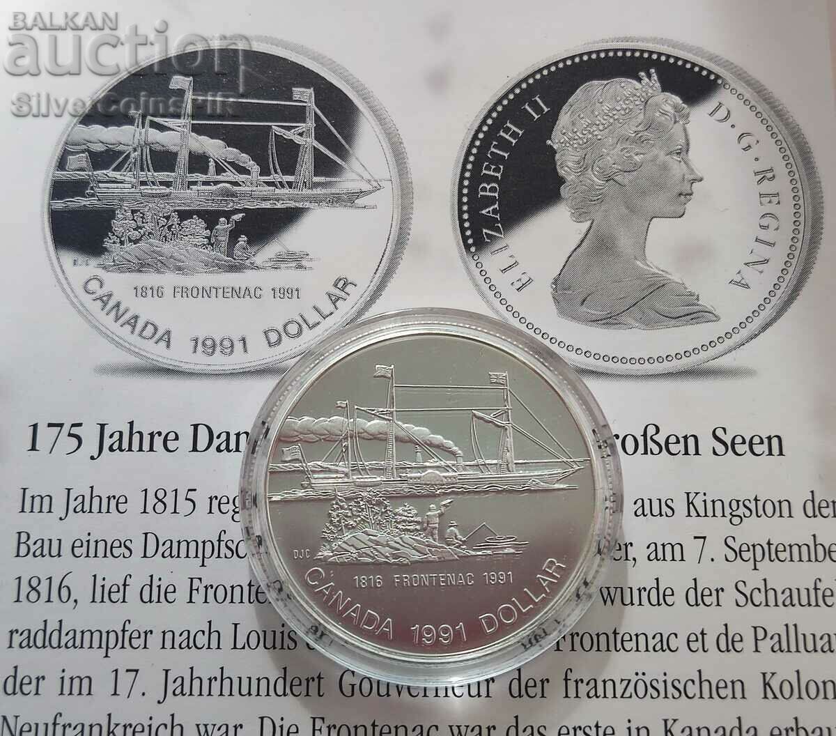 Silver 1 Dollar Ship 1991 Canada