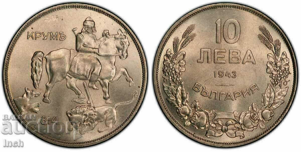 10 ЛЕВА 1943 г. В ГРЕЙД MS 65 НА PCGS. ОТ 1 ст. БЗЦ.