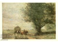 Old postcard - art - Jean Corot, Hay Wagon