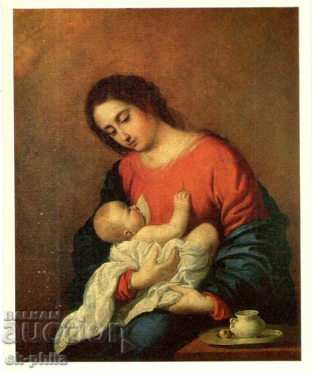 Old postcard - art - Zurbaran, Madonna and Child