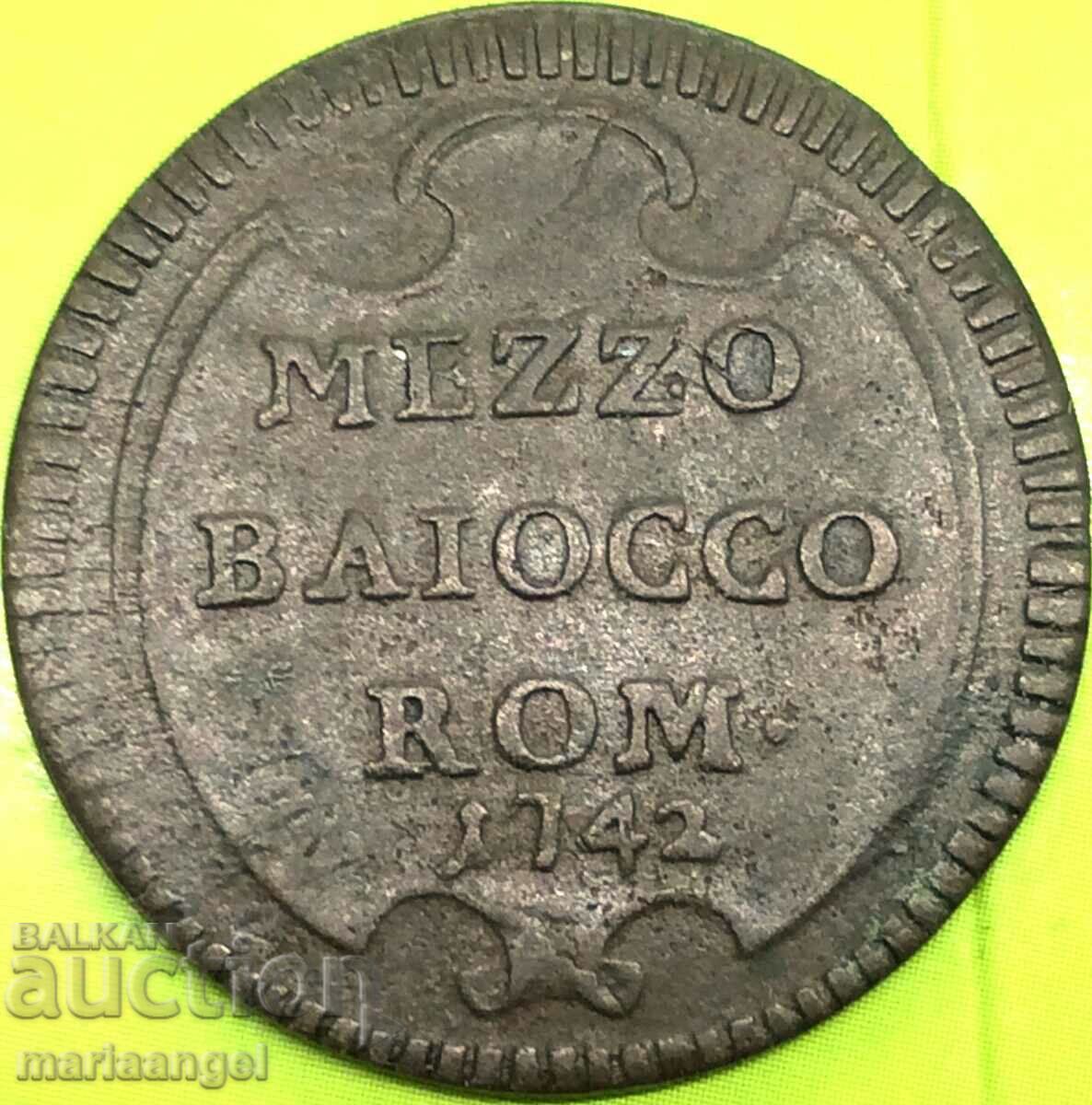 Mezzo Baiocco 1/2 1742 Vatican Benedict XIV 1740-1758