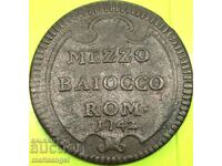 Mezzo Baiocco 1/2 1742 Vatican Benedict XIV 1740-1758