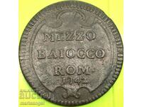 Mezzo Baiocco 1/2 1742 Vatican Benedict XIV 1740-1758